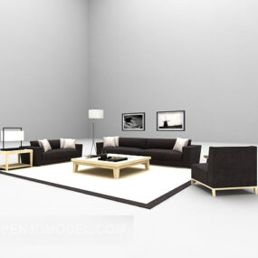 Modern Wood Dark Sofa דגם תלת מימד