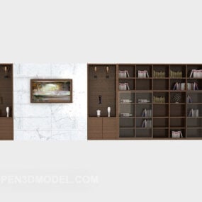 Mô hình 3d tủ sách lớn đơn giản bằng gỗ hiện đại