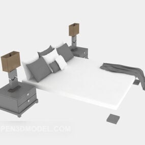 ナイトスタンドとランプ付き木製ベッド3Dモデル
