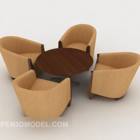 Moderne afslappet træbord og stol 3d-model