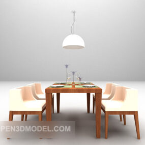 Moderne houten eettafel met witte stoel 3D-model