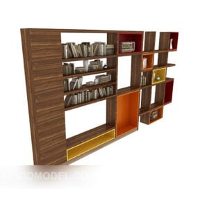 Μοντέρνα ξύλινη οικιακή βιβλιοθήκη 3d μοντέλο
