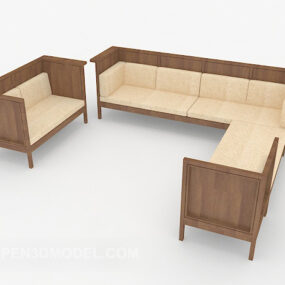 Modern Wooden Combination Sofa 3d model
