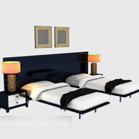 3D model moderního dřevěného nábytku pro oddělené postele