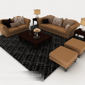 Set di divani moderni giallo-marrone modello 3d