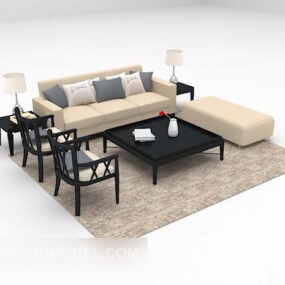 Multiplayer Sofa With Chair And Carpet 3d model