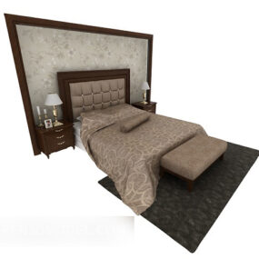 Neoklasyczny model podwójnego łóżka z litego drewna 3D