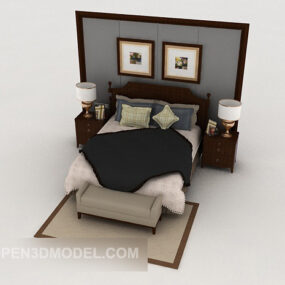 3D model manželské postele z masivního dřeva v neoklasickém stylu