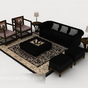 新中式大气木质组合沙发3D模型