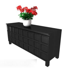 Chinese Style Black Side Cabinet 3d model