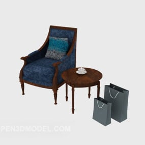 Novo modelo 3d de mesa e cadeira azul chinês