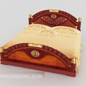 Modern Chinese Brown Solid Wood Double Bed 3d model