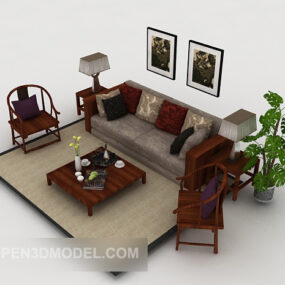 Pełne zestawy chińskiej sofy domowej Model 3D