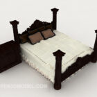 Chinese Dark Brown Wood Double Bed