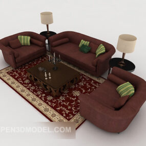 New Chinese Dark Red Combination Sofa 3d model