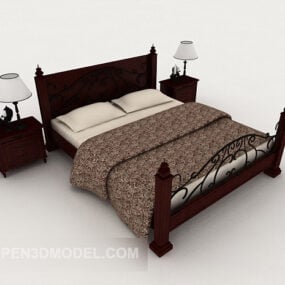 سرير خشبي مزدوج صيني جديد نموذج ثلاثي الأبعاد