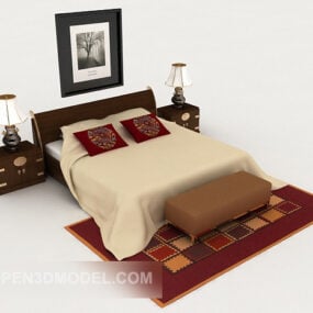 New Chinese Family Double Bed 3d model