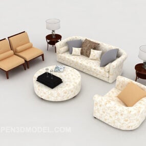 新中式清新图案沙发套3D模型