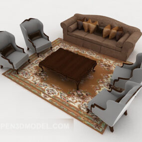 Nuevo sofá combinado chino gris-marrón modelo 3d