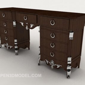 Schreibtisch aus dunklem Holz mit chinesischer Spitze, 3D-Modell