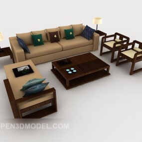 New Chinese Minimalist Brown Combination Sofa 3d model