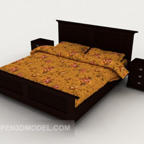 Modern Chinese Minimalist Double Bed 3d model