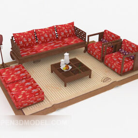 New Chinese Red Festive Sofa 3d model