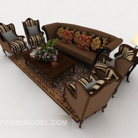仿古中式复古棕色沙发套装3d模型