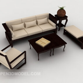 Uusi kiinalainen yksinkertainen puinen sohva 3d-malli