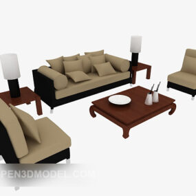 Nuovo modello 3d di combinazione di tavolini da caffè con divano cinese