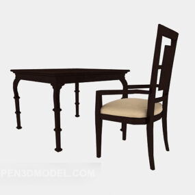 Solid Wood Home Dining Table And Chair 3d model