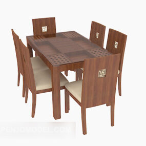 Retro Chinese Solid Wood Table Chair 3d model