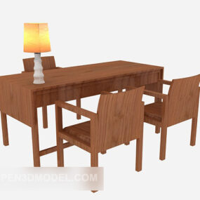 Chinese Solid Wood Table Chair Set 3d model