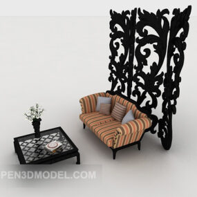 New Chinese Striped Double Sofa 3d model