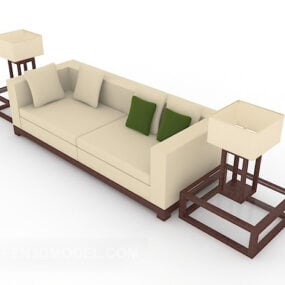 Chinese Style Beige Multiplayer Sofa 3d model