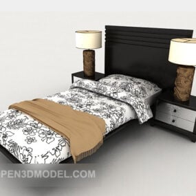 نموذج ثلاثي الأبعاد لسرير مفرد على الطراز الصيني الجديد