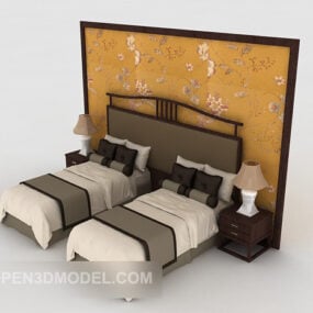 New Chinese Style Solid Wood Single Bed 3d model