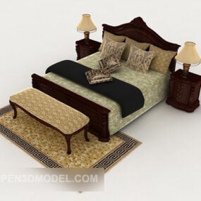 Classic Chinese-style Retro Double Bed 3d model