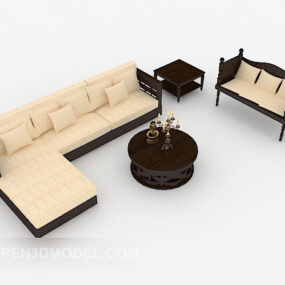 Modello 3d di divano semplice in legno in stile cinese