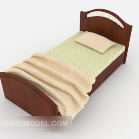 Nuevo modelo 3d de cama individual sencilla de madera de estilo chino