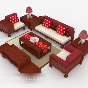New Chinese Wood Brown Combination Sofa 3d model