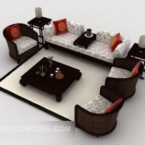 现代中式木制沙发套3D模型