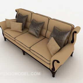 3D-Modell im antiken Leder-Mehrsitzer-Sofa-Design