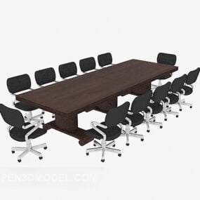 Großer Büro-Konferenztisch aus Holz, 3D-Modell