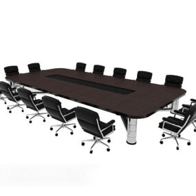 Office Black Conference Table And Chairs 3d model