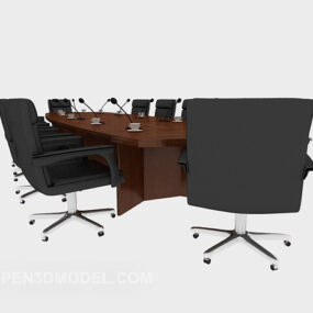 Kontormøde massivt træ bordstolesæt 3d model