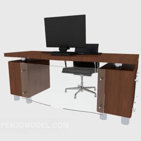 Tavolo per computer da ufficio in legno massello modello 3d