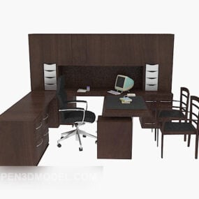 Office Solid Wood Table And Chair 3d model
