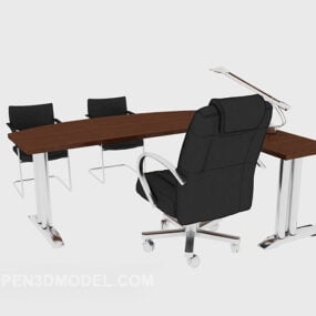 オフィス無垢材の椅子テーブル家具セット3Dモデル