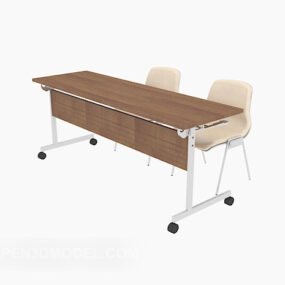 Kantoor massief houten tafel en stoelen meubilair 3D-model